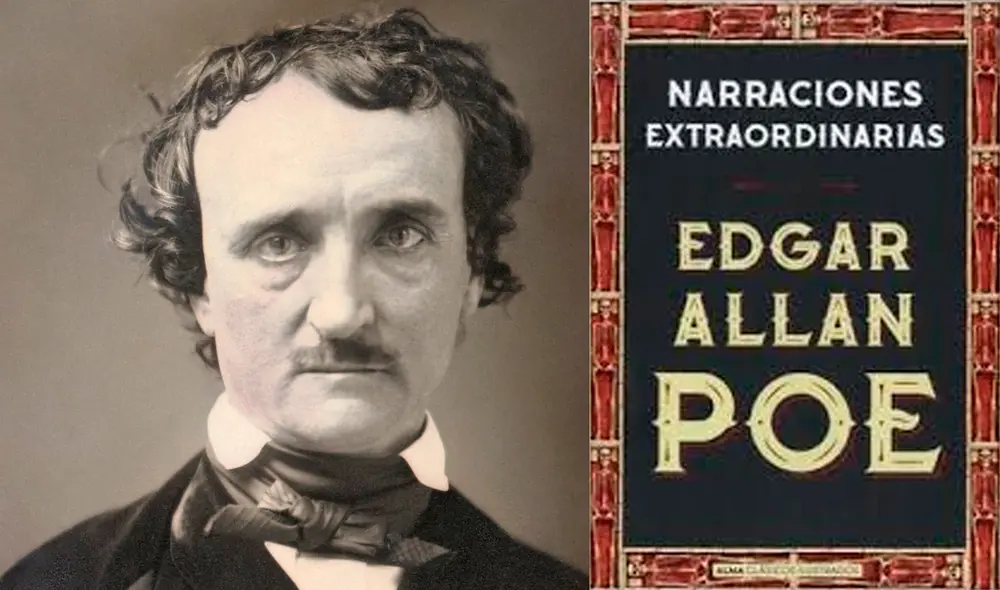 Edgar Allan Poe solo recibió la visita del doctor John Moran mientras estuvo en el Washington College Hospital. A la derecha, uno de sus libros más exitosos Narraciones extraordinarias. Foto: composición Difusión. Edgar Allan Poe solo recibió la visita del doctor John Moran mientras estuvo en el Washington College Hospital. A la derecha, uno de sus libros más exitosos Narraciones extraordinarias. Foto: composición Difusión.