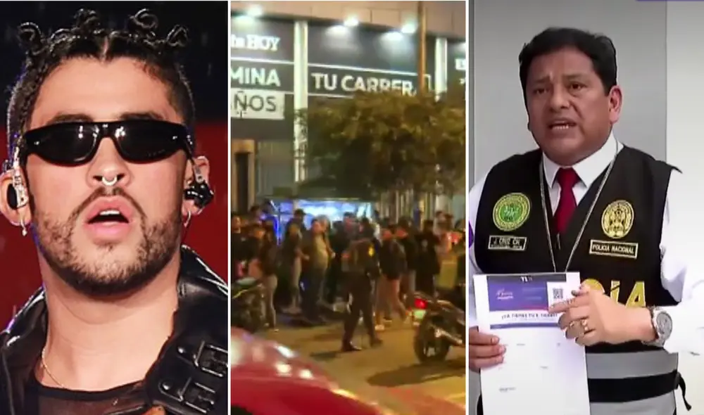 Bad Bunny: jóvenes que no podían entrar a concierto se enfrentaron a policías fuera del Estadio Nacional | Teleticket | PNP | World’s hottest tour. Foto: composición LR/capturas de Wikipedia/"Latina noticias"