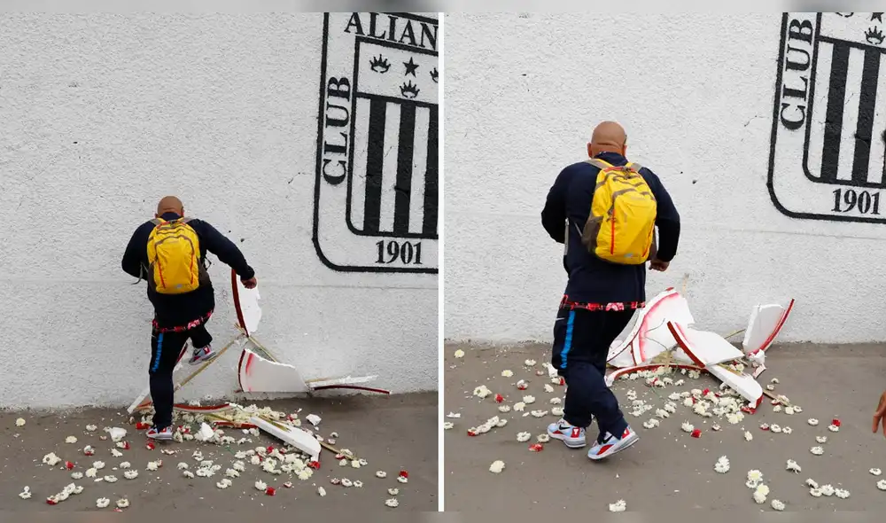 Presunto hincha de Alianza detroza arreglo floral que envió Universitario. Foto: Diario LÍBERO.