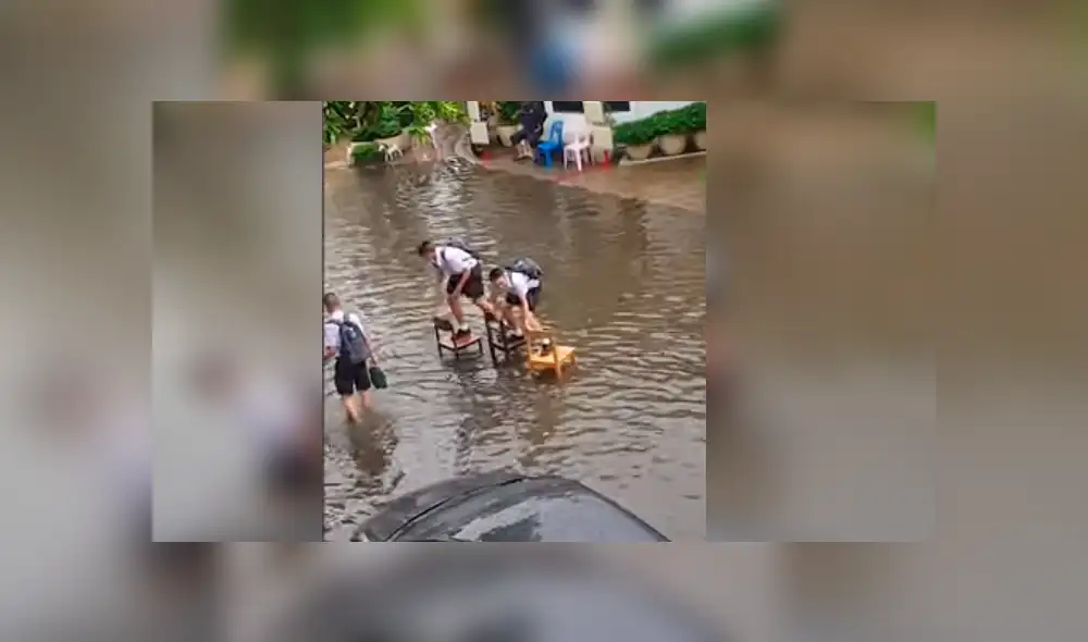 YouTube viral: Escolares usan ingeniosa maniobra para cruzar aniego y causan furor en redes [VIDEO]