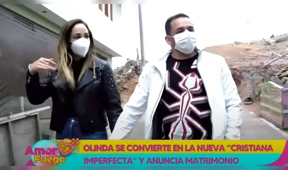 Olinda Castañeda y su novio Christian Marcial anuncian su matrimonio en Amor y fuego. | FOTO: Captura Willax TV.