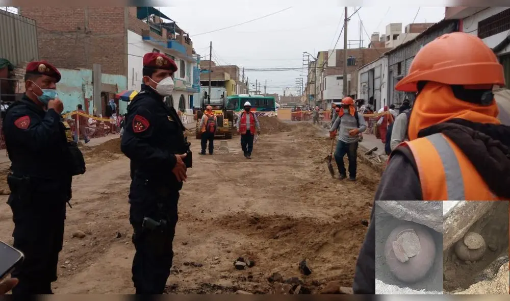 Policías llegaron para resguardar los restos arqueológicos. Policías llegaron para resguardar los restos arqueológicos.