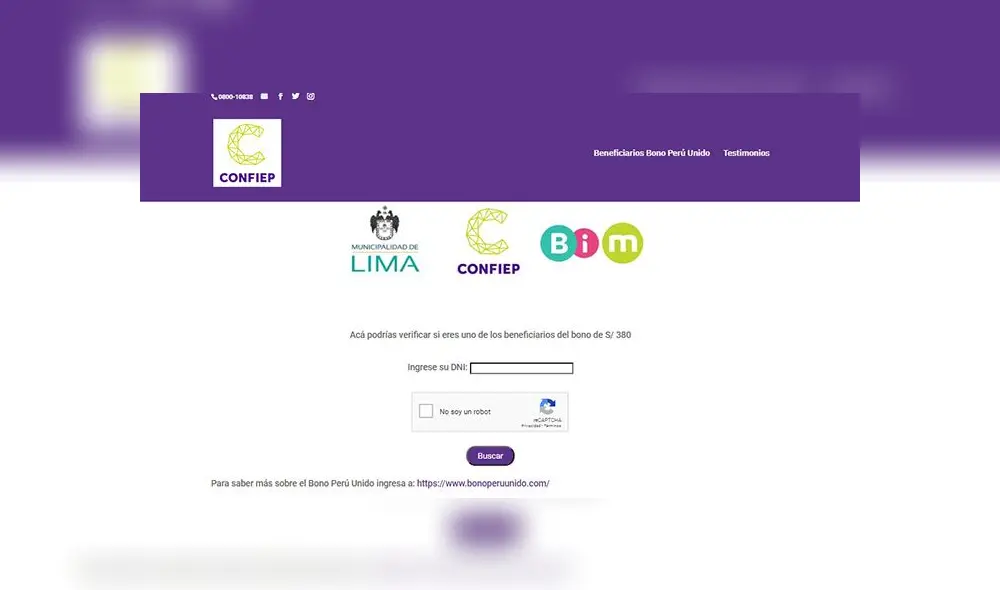 Bono Perú Unido Confiep: ¿cómo saber si soy beneficiario? Foto: captura de la web Bono Perú Unido.