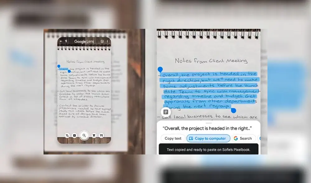 Google Lens permite copiar el texto de notas escritas a mano para luego enviarlas a la computadora.