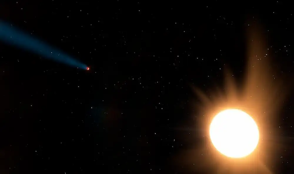 A la izquierda, el Neptuno caliente; a la derecha, la estrella del sistema LTT9779 a escala | Foto: Ethen Schmidt / Universidad de Kansas