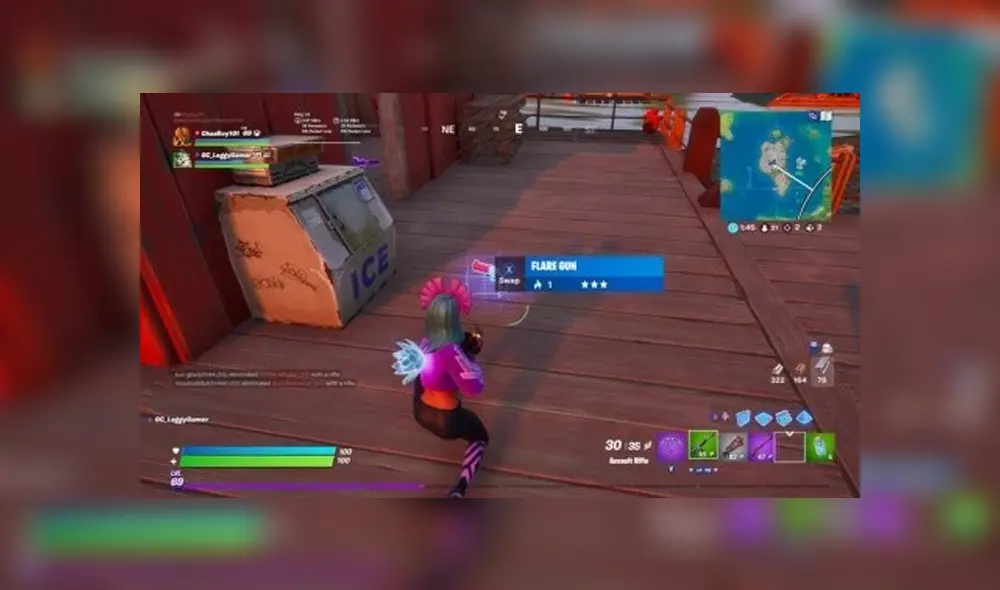 Desliza para ver cómo se usa la pistola de bengalas en Fortnite. Foto: Epic Games.