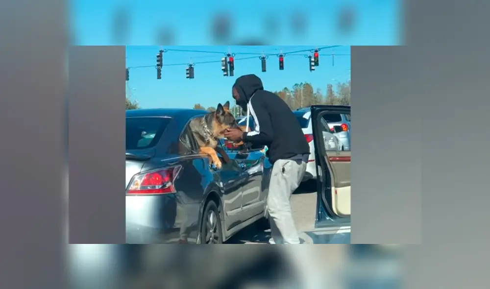 El hombre se bajó del carro para que la perrita la vea por última vez. Foto: captura