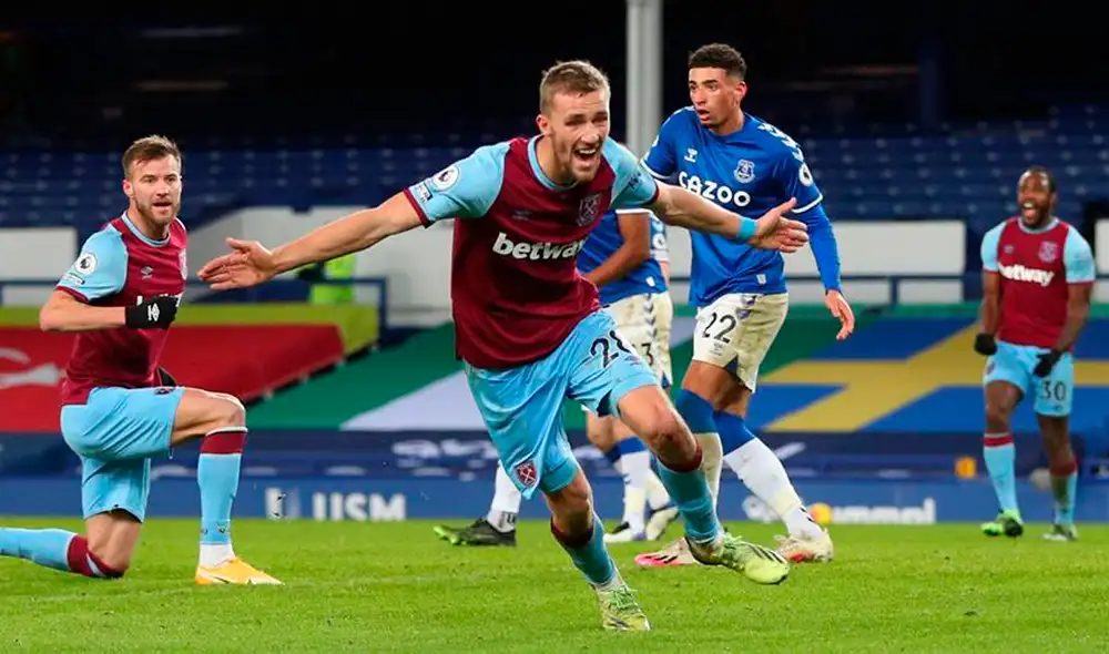 Tomas Soucek celebra el agónico triunfo de West Ham contra Everton. Foto: EFE Tomas Soucek celebra el agónico triunfo de West Ham contra Everton. Foto: EFE