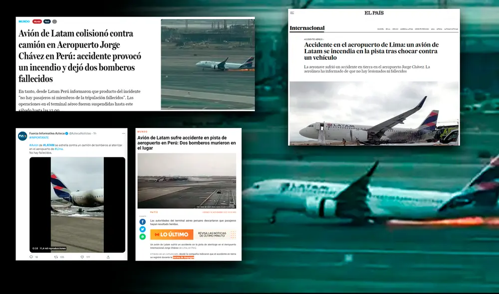 El accidente ocurrido en la pista de aterrizaje del Aeropuerto Internacional Jorge Chávez viene siendo tendencia entre medios internacionales. Foto: composición Fabrizio Oviedo/LR El accidente ocurrido en la pista de aterrizaje del Aeropuerto Internacional Jorge Chávez viene siendo tendencia entre medios internacionales. Foto: composición Fabrizio Oviedo/LR