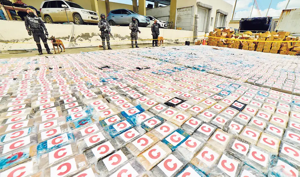 Incautación. En abril pasado, un total de 3 toneladas iban a ser despachadas en un contenedor de bananos en el puerto de Guayaquil.