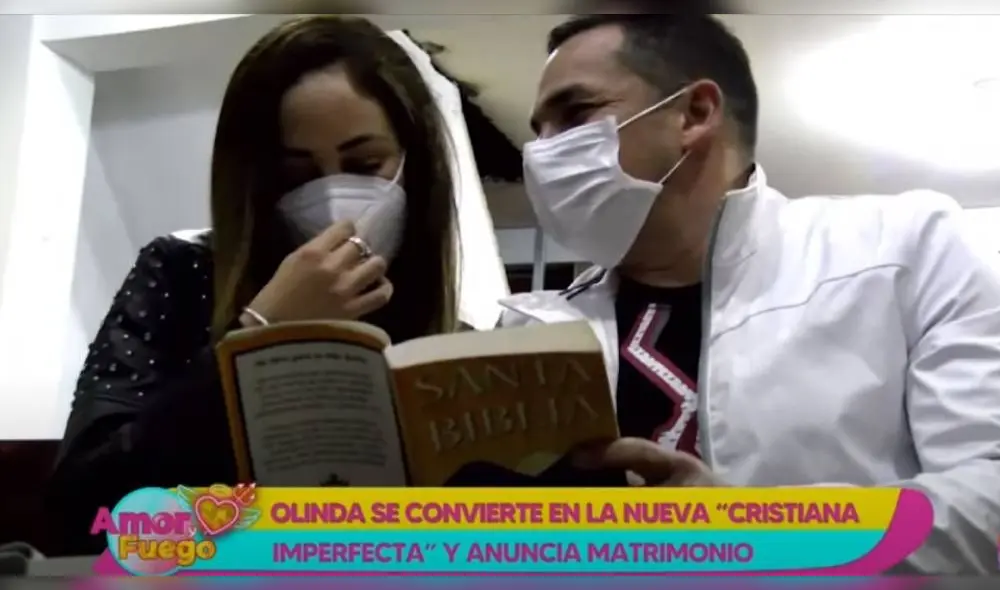 Olinda Castañeda y su novio Christian Marcial anuncian su matrimonio en Amor y fuego. | FOTO: Captura Willax TV.