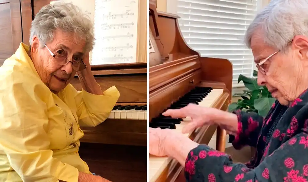 Desliza las imágenes para conocer a Elaine Lebar, la longeva mujer que no olvida tocar el piano pese a tener Alzheimer. Foto: TikTok