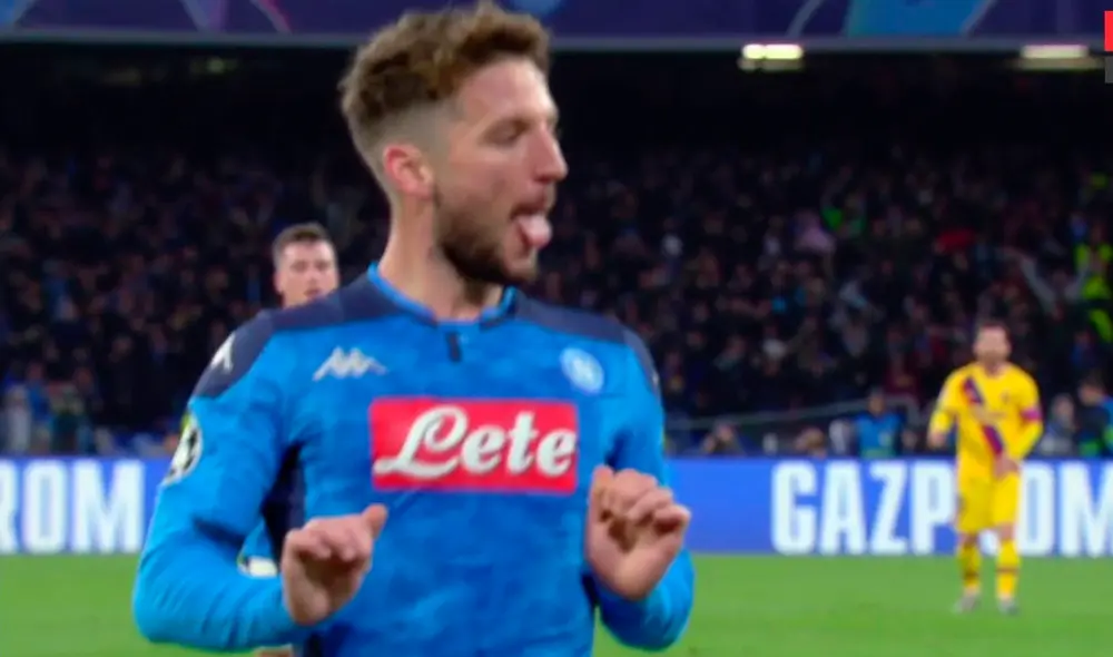 Mertens anotó un golazo y pone en ventaja al Napoli sobre el FC Barcelona en la ida de los octavos de final de la Champions League. | Foto: ESPN 2