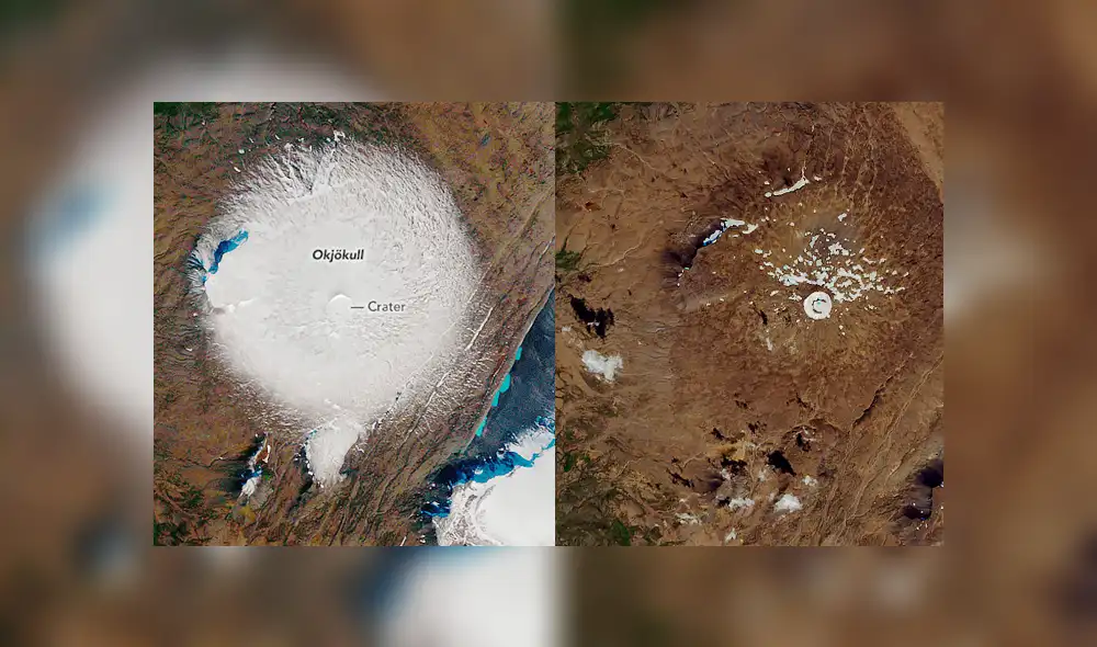 Desaparición del glacial Ok. Foto: Nasa Desaparición del glacial Ok. Foto: Nasa
