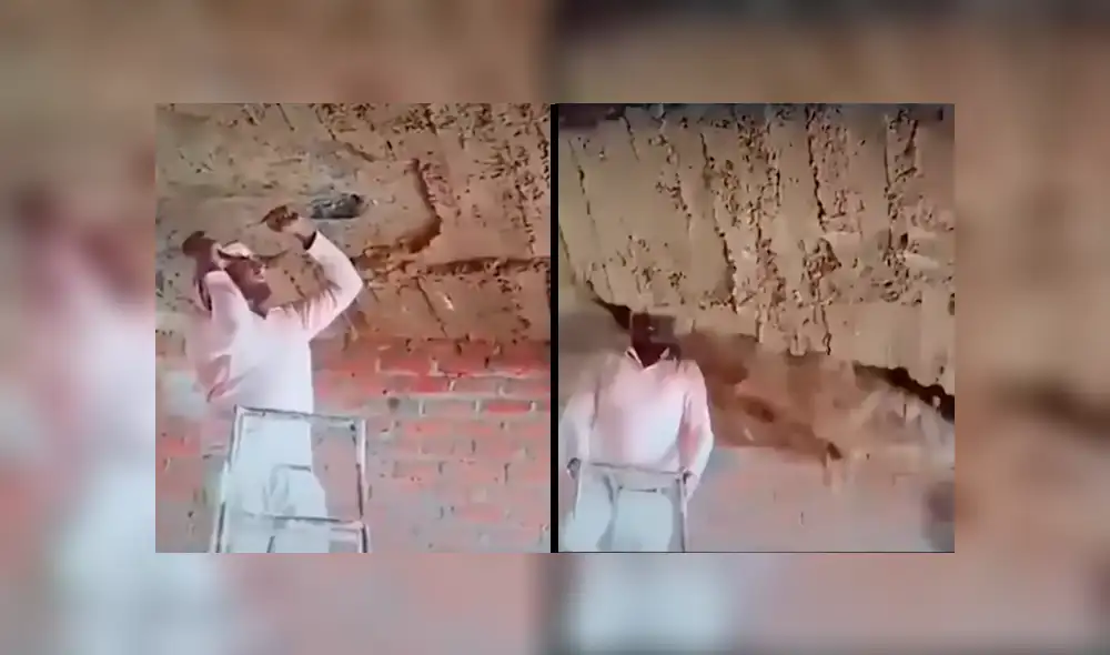 Vía YouTube: Albañil se salva de milagro cuando un techo le cae encima [VIDEO]