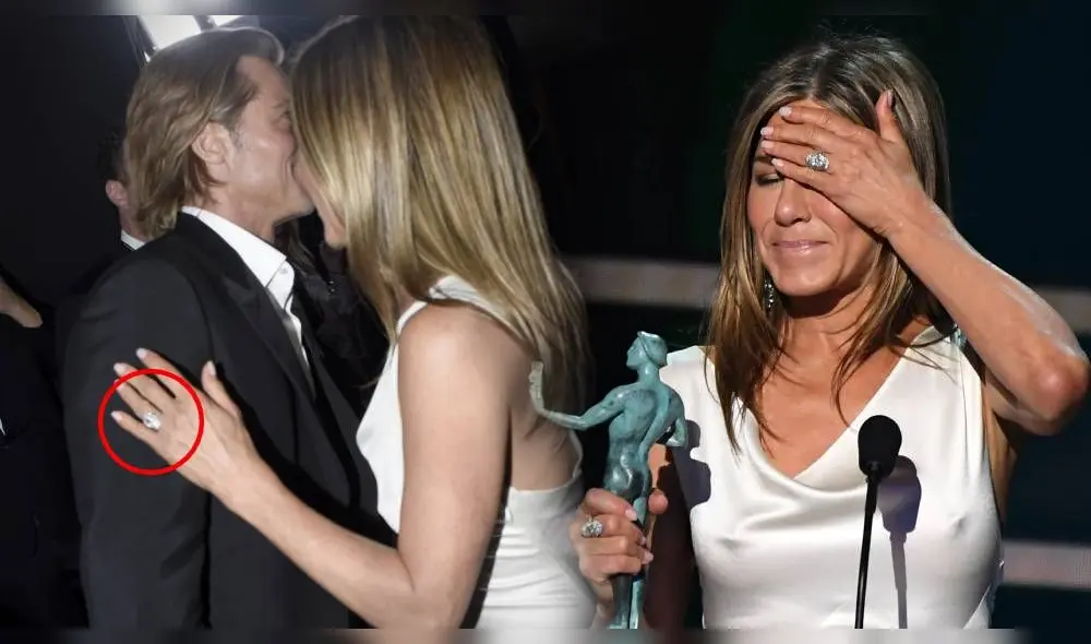 Fanáticos pudieron percatarse que Jennifer Aniston usó la lujosa sortija de medio millón de dólares durante la premiación. (Foto: Composición / AFP)
