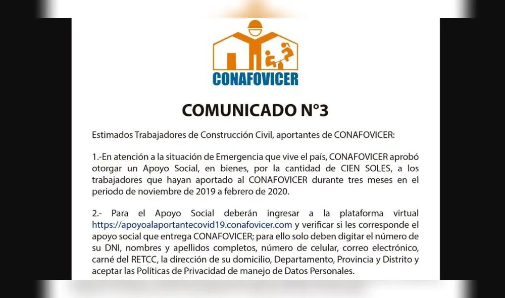 Conafovicer tiene el objetivo de ser una institución al servicio de los trabajadores de la construcción. (Foto: AS)