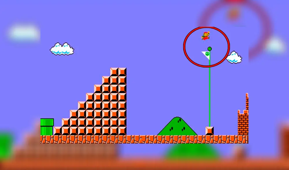 Desliza para que veas lo que sucede si pasas por encima de la bandera de Super Mario Bros. Foto: Captura.