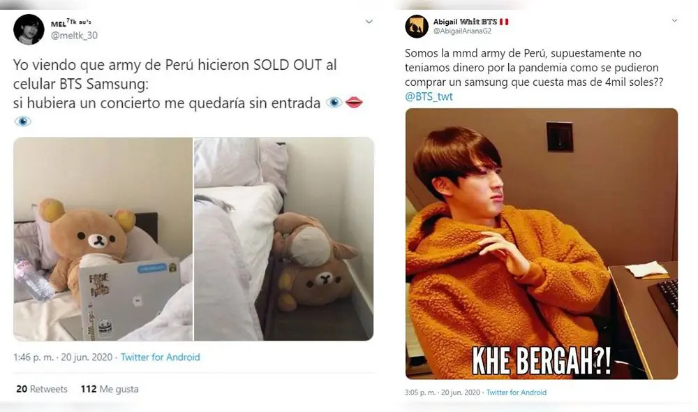 Reacciones de fans al lanzamiento del Galaxy S20+ BTS Edition. Foto: captura Twitter.