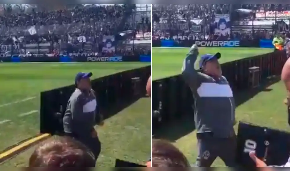 Diego Maradona: eufórica celebración tras empate de Gimnasia: Foto: Captura de video.