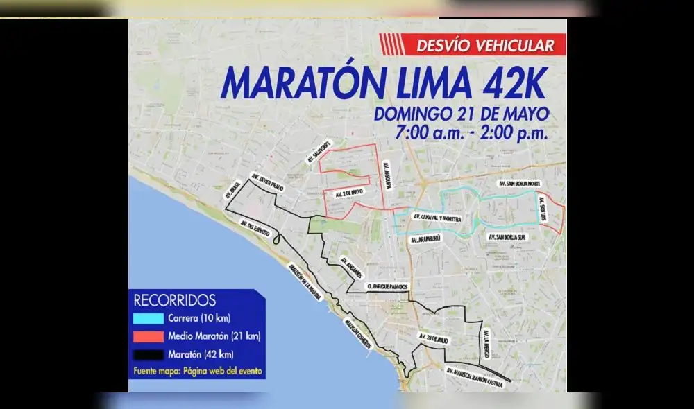 Cierre de calles en Lima por la maratón Lima 42k
