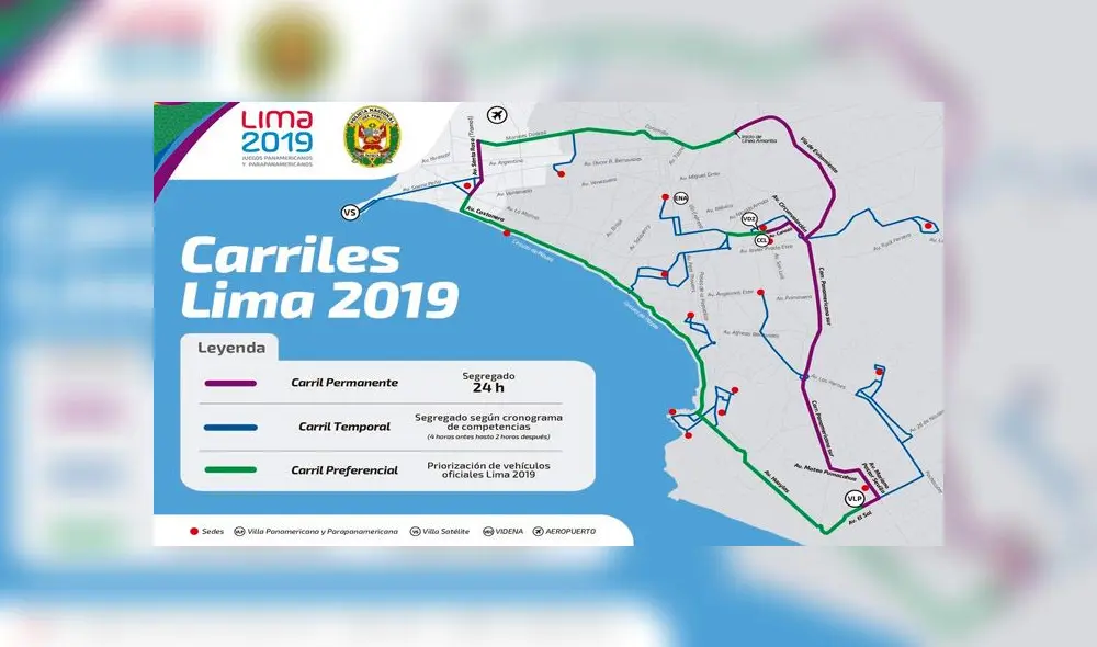 'Carriles Lima 2019' busca facilitar el desplazamiento de los vehículos oficiales de la competencia. (Foto: Tomada de Andina)