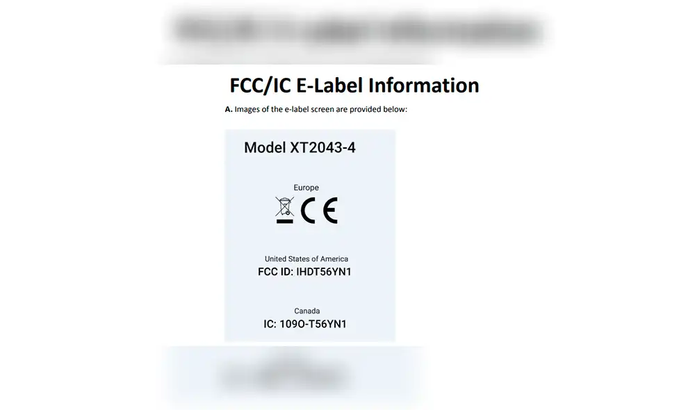 Información de etiqueta para el número de modelo XT2043-4. | Fuente: FCC.