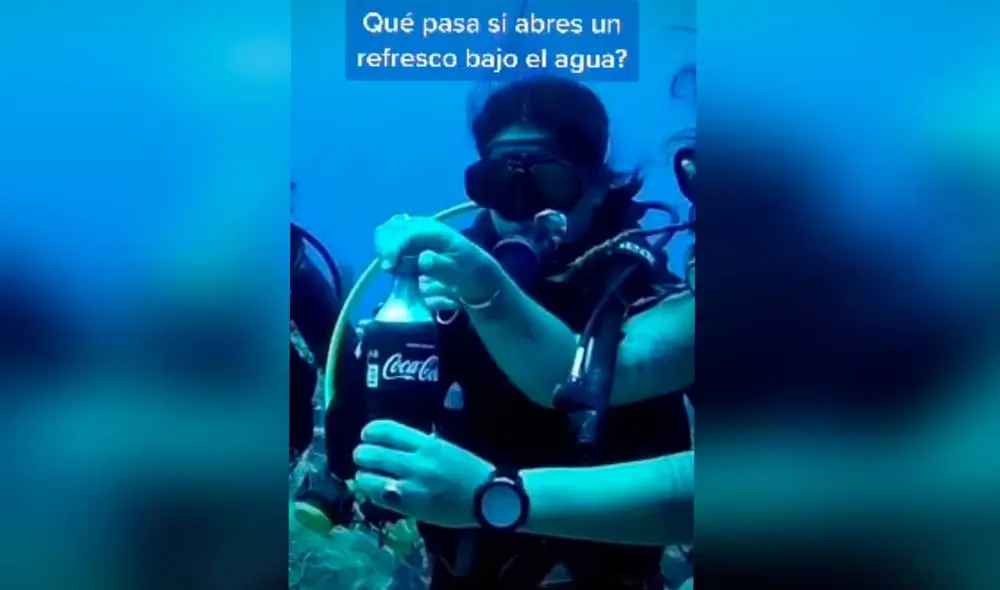 Desliza las imágenes para ver el resultado de este peculiar experimento realizado en el fondo del mar. Fotocaptura: isla.cozumel/TikTok Desliza las imágenes para ver el resultado de este peculiar experimento realizado en el fondo del mar. Fotocaptura: isla.cozumel/TikTok