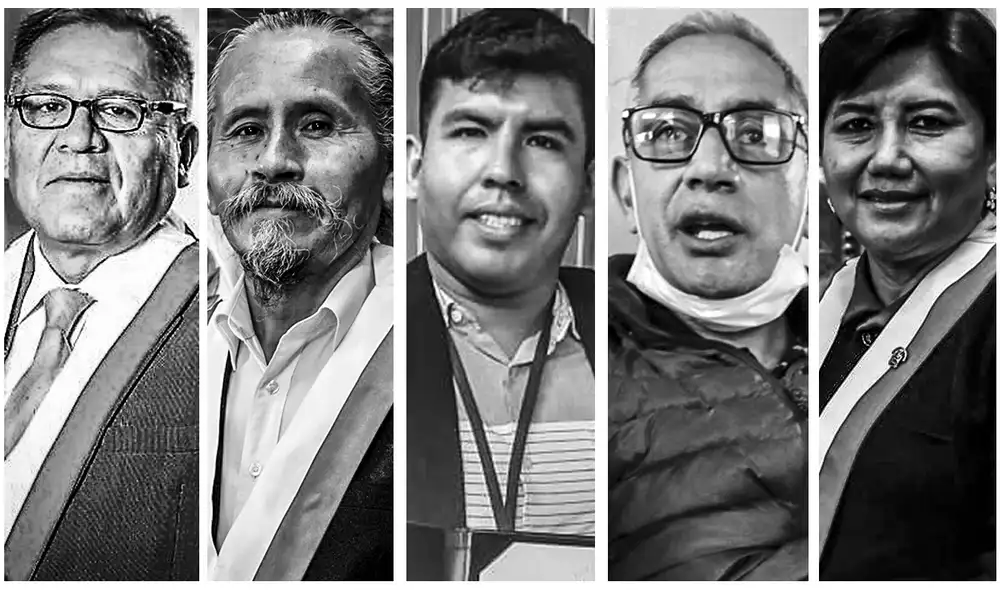 Quieren viajar a Chile con sus asesores Erwin Tito (FP), Raúl Machaca (Frepap), Alexander Lozano (UPP), José Núñez (PM) y Lusmila Pérez (APP). Quieren viajar a Chile con sus asesores Erwin Tito (FP), Raúl Machaca (Frepap), Alexander Lozano (UPP), José Núñez (PM) y Lusmila Pérez (APP).