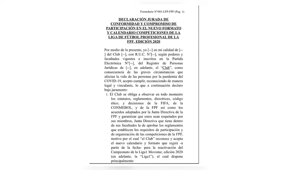 FPF: Óscar del Portal hace una observación del Declaración Jurada enviada a los clubes de la Liga 1.
