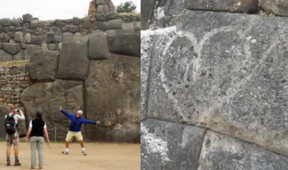 Inscripciones hechas en un muro inca ubicado en el lado de Cruz Mocco. Foto: difusión.