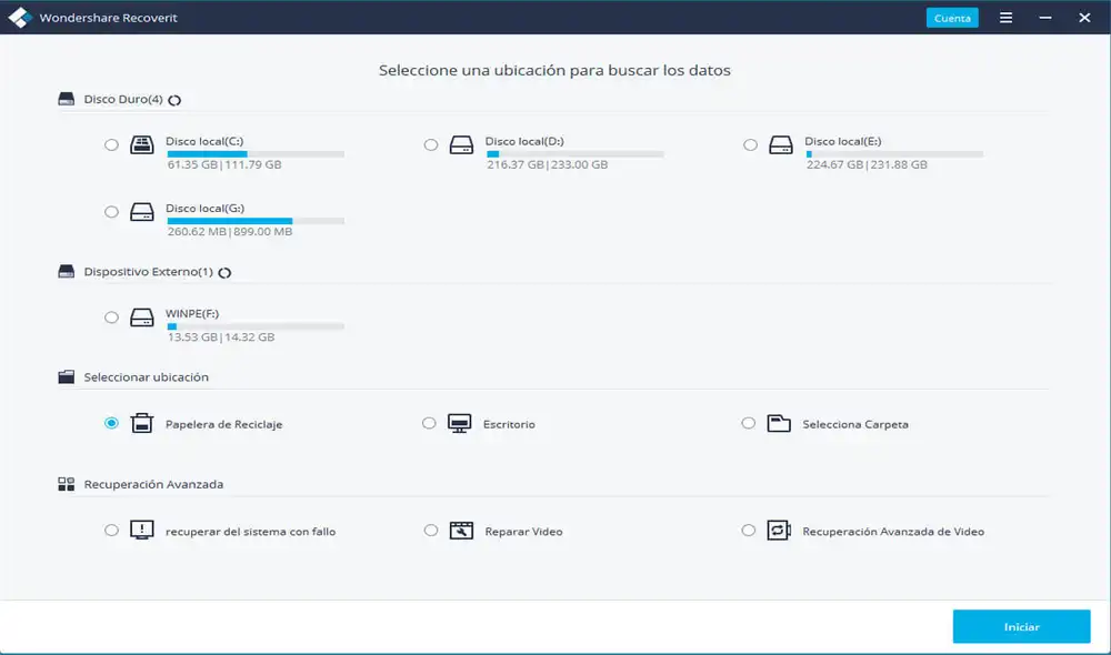 Elige 'Papelera de reciclaje'. Foto: Recoverit