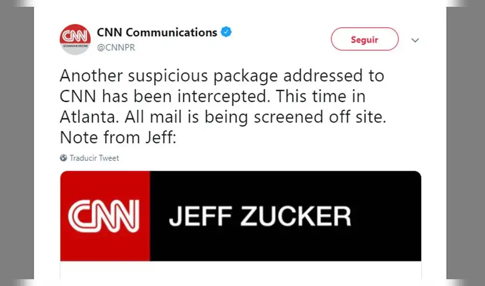 "Paquete sospechoso" fue enviado a la CNN tras ola de correos con explosivos