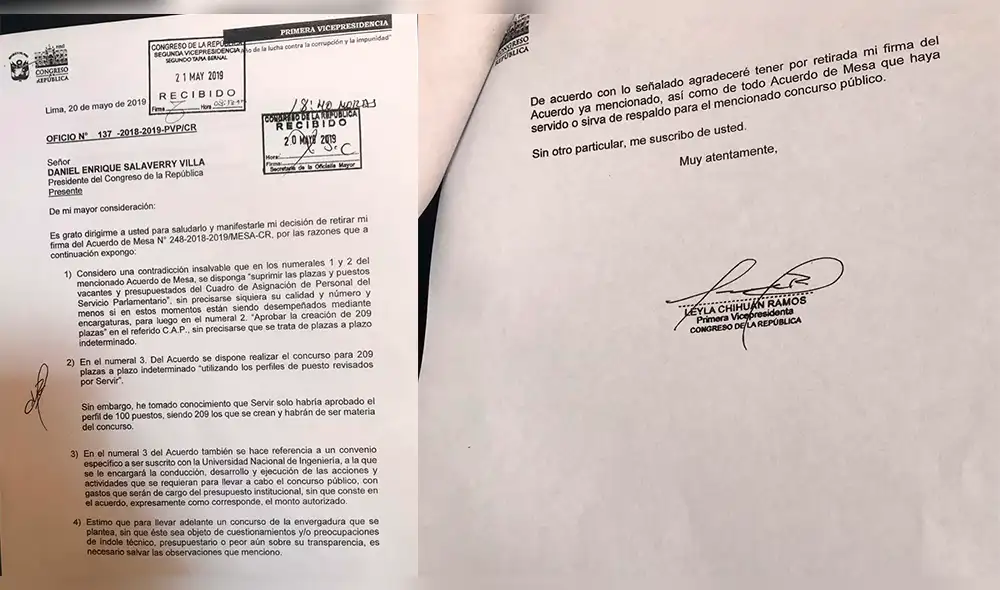Daniel Salaverry: Leyla Chihuán no lo respalda y retira su firma de acuerdo de Mesa Directiva