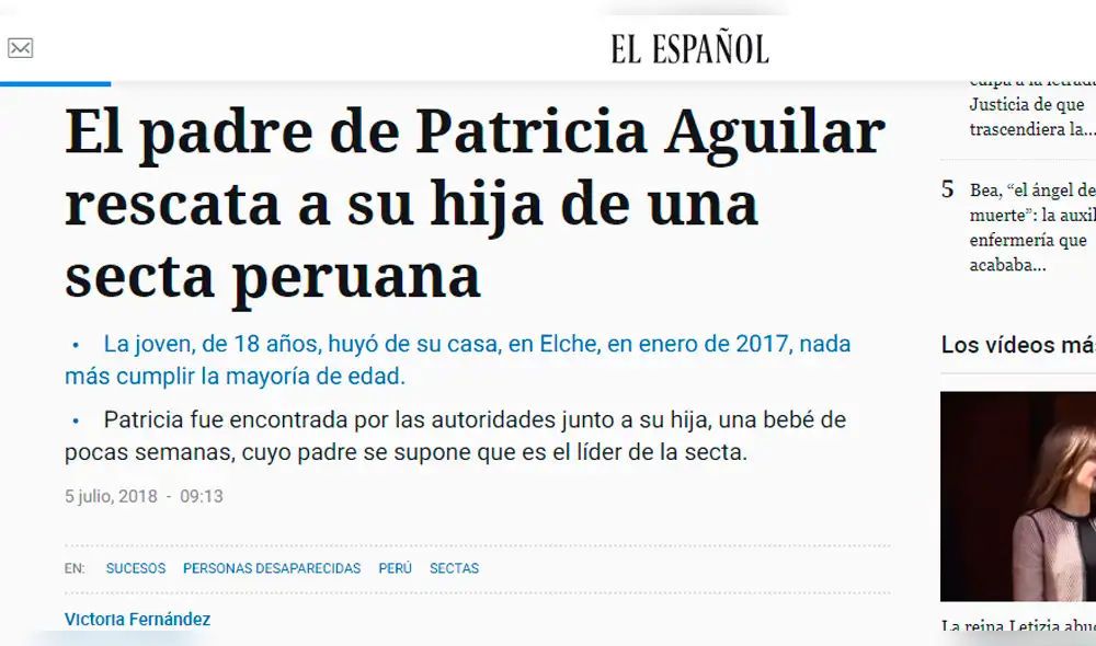 Patricia Aguilar: Así informó prensa española hallazgo de joven en manos de secta