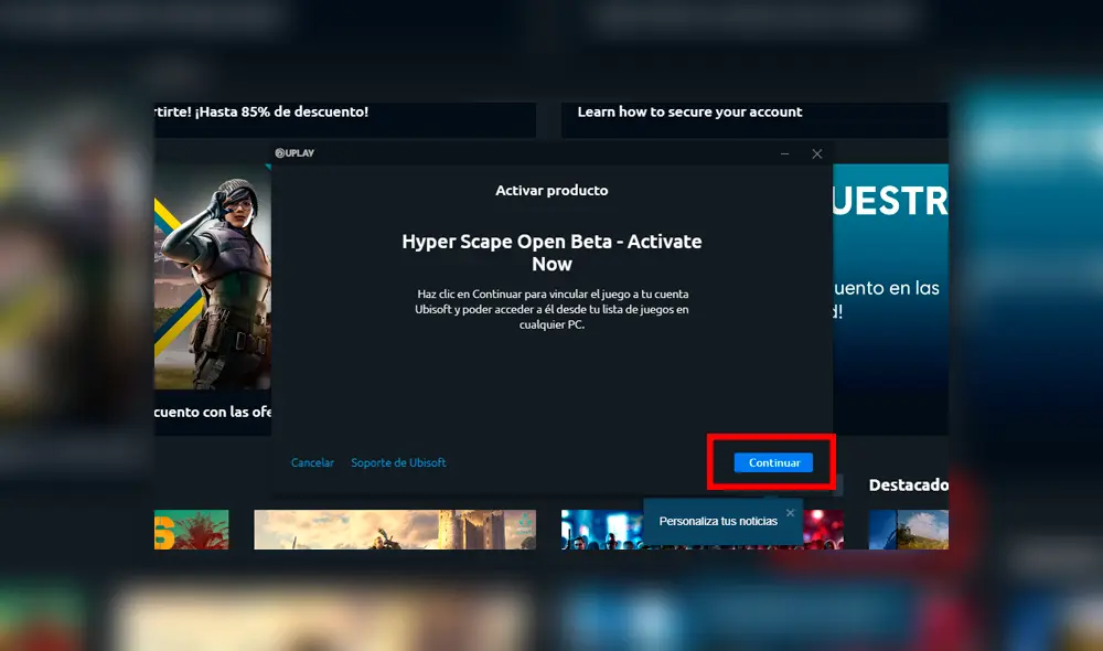 Luego acepta la activación.