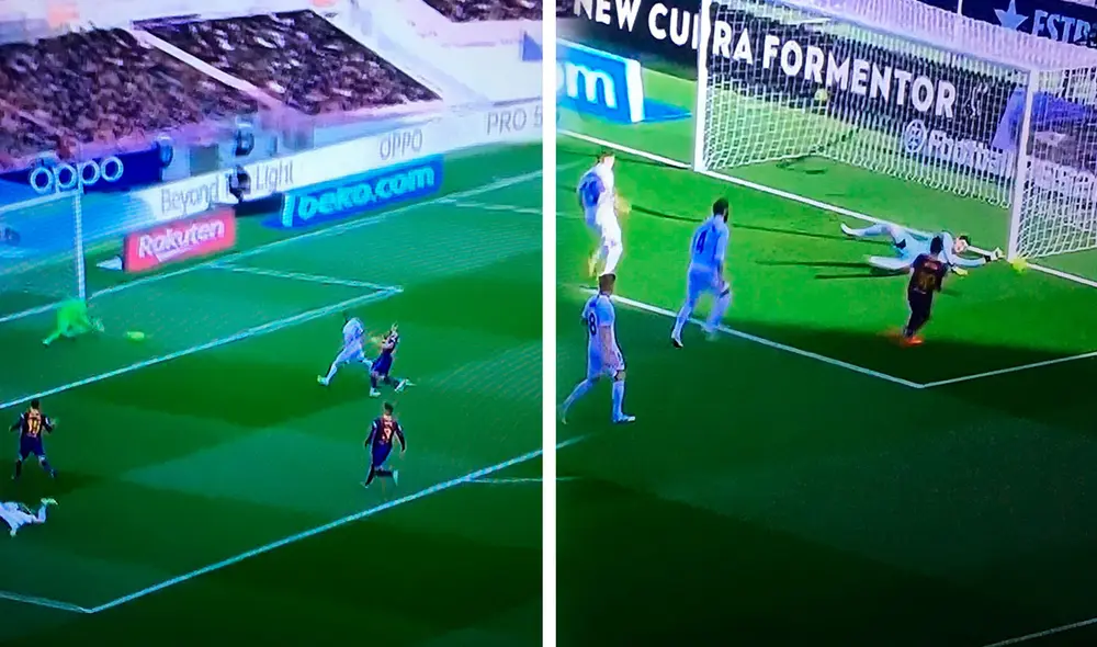 Courtois y Neto se lucieron con sendas atajadas ante los disparos de Messi y Benzema. Foto: Captura Directv Sports.