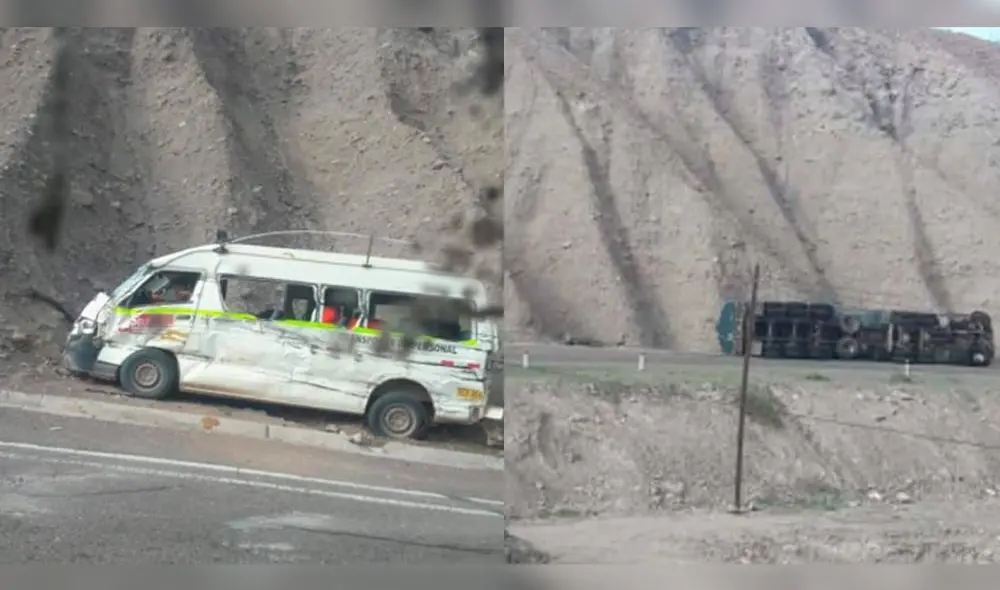 Seis heridos tras choque entre tráiler boliviano y minivan en Moquegua.
