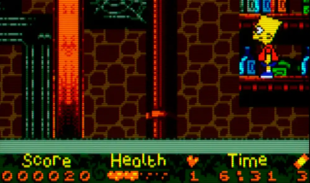 The Simpsons: Night of the Living Treehouse of Horror es un videojuego que mezcla elementos de Super Mario Bros y Castlevania. Foto captura: YouTube