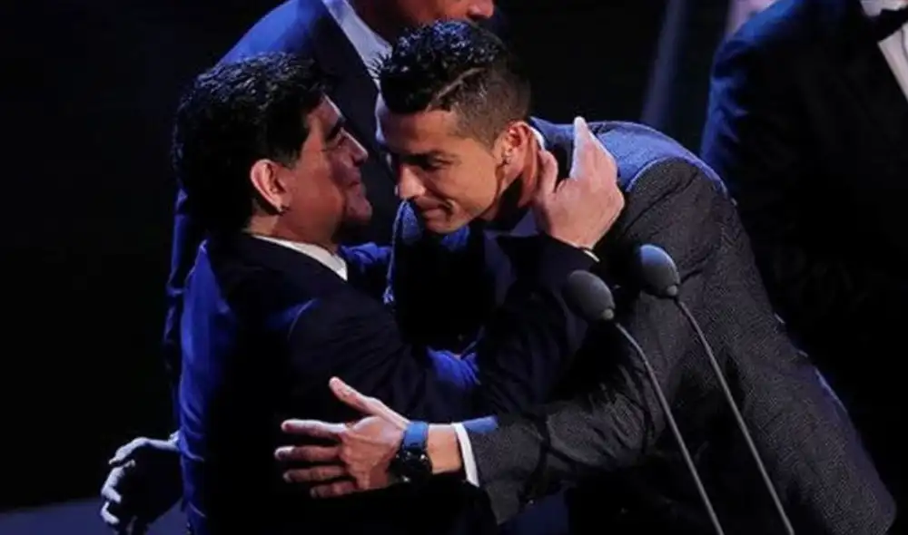 En vida, Maradona expresó su admiración por Cristiano Ronaldo, respeto que el portugués compartía hacia él. Foto: AFP