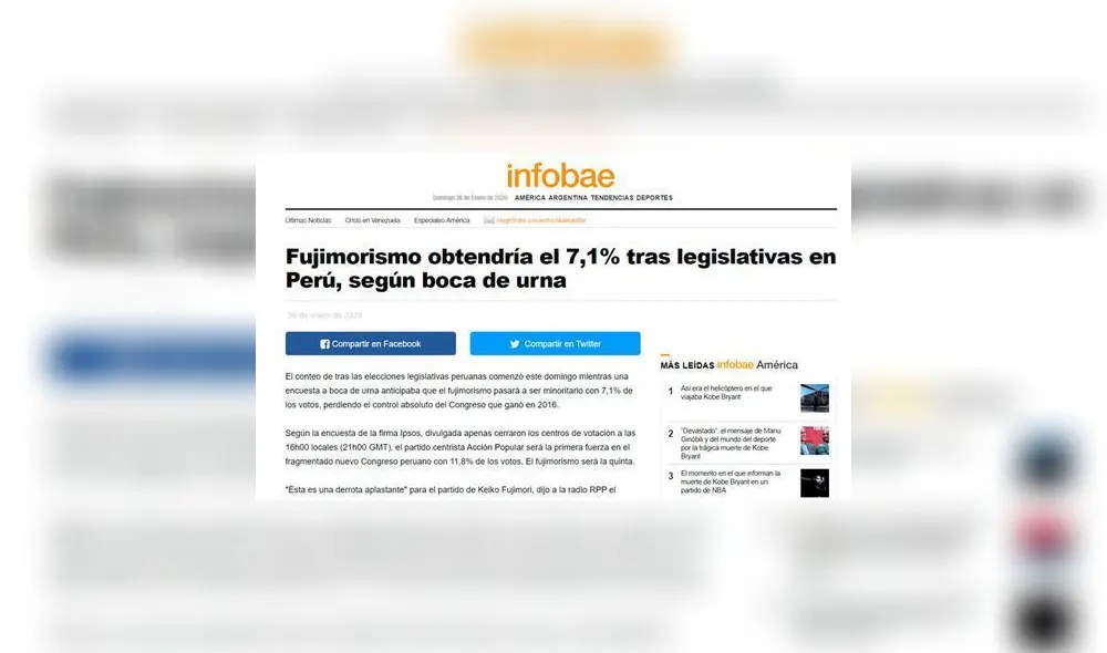 Así informa la prensa extranjera sobre Elecciones Congresales en Perú. Foto: Captura.