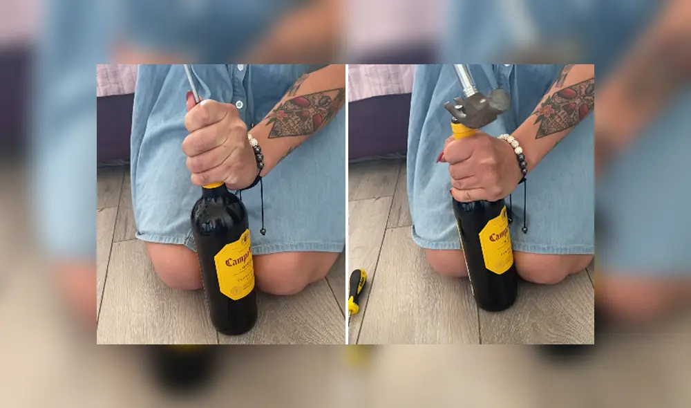 Una joven reveló un sorprendente truco para abrir una botella de vino sin sacacorchos. Foto: YouTube Una joven reveló un sorprendente truco para abrir una botella de vino sin sacacorchos. Foto: YouTube