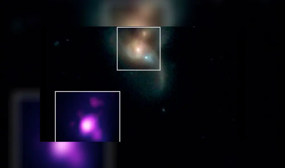 Los agujeros negros se acercan a medida que sus galaxias chocan entre sí. Imagen: NASA.