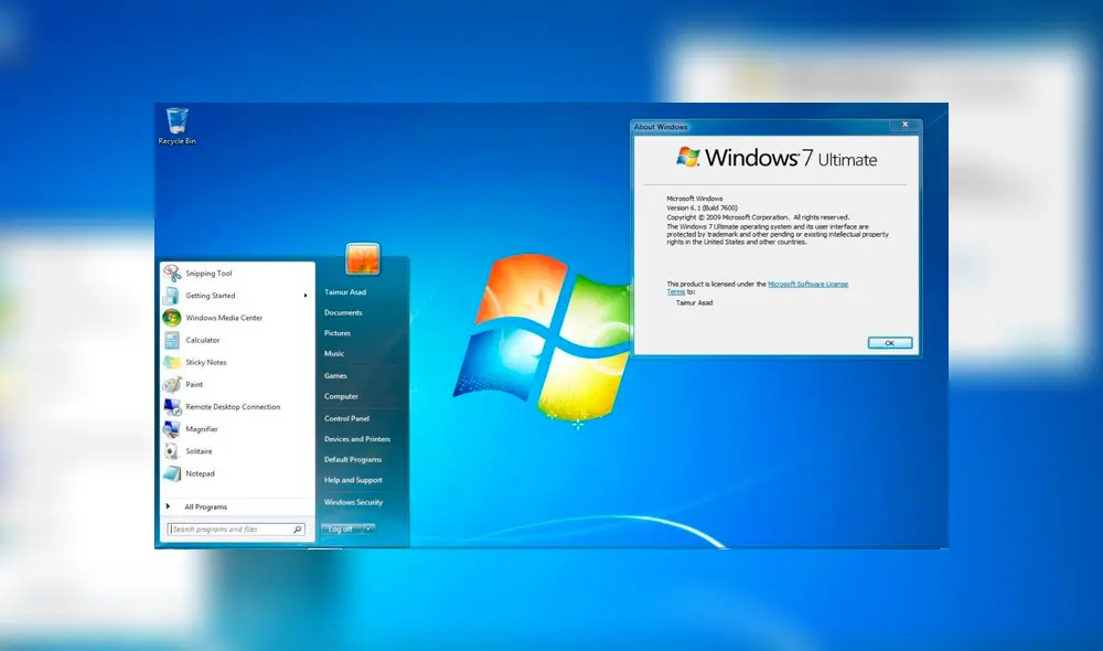Así lucía Windows 7. Foto: Captura. Así lucía Windows 7. Foto: Captura.