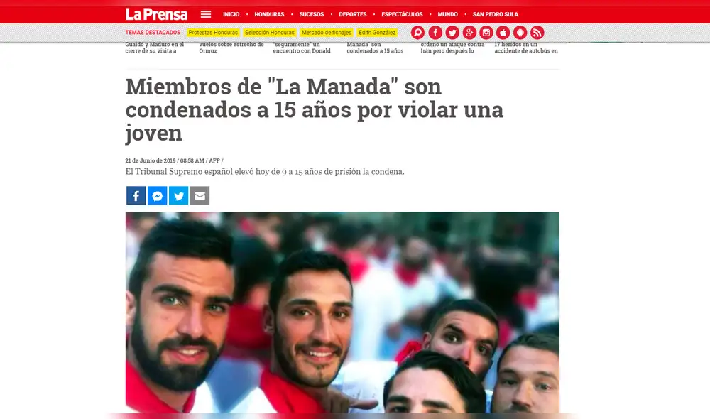 Así informa la prensa internacional sobre el fallo en el caso La Manada. Foto: Captura.