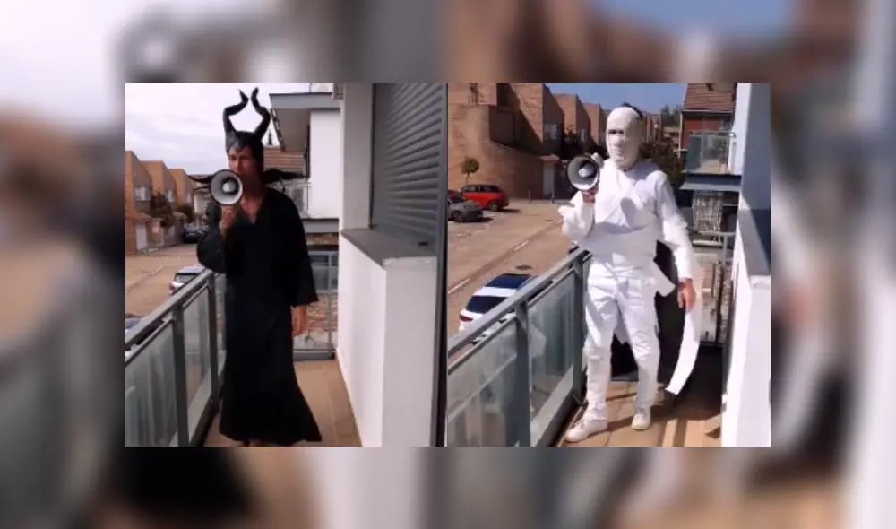 Desliza hacia la izquierda para ver los peculiares disfraces que utiliza este hombre para animar a sus vecinos en cuarentena. (Foto: composición)