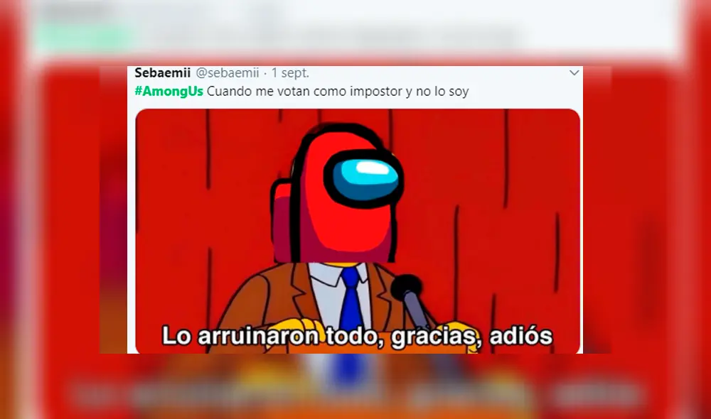 Desliza para ver los mejores memes de Among Us. Imagen: Twitter.