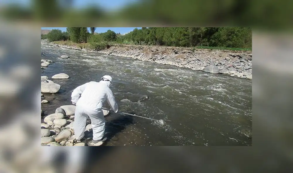 Con un equipo multiparámetro, los especialistas evaluaron el nivel de oxígeno disuelto, conductividad eléctrica, acidez y temperatura del río Chili.