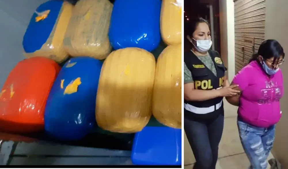 Mujer fue detenida luego que recogiera encomienda que contenía paquetes de marihuana. Foto: PNP Mujer fue detenida luego que recogiera encomienda que contenía paquetes de marihuana. Foto: PNP