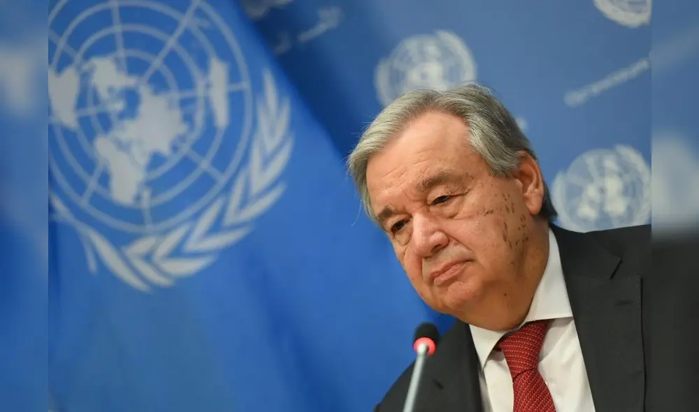 Secretario general de la ONU, Antonio Guterres, en videoconferencia. Foto: AFP.